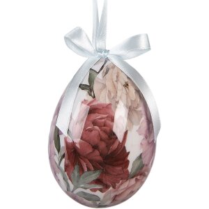 Clayre & Eef – Ensemble de 6 œufs décoratifs suspendus blanc/rose Ø 7x10 cm