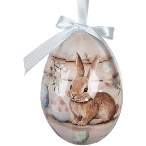 Décoration suspendue œufs (6 pièces) Ø 7x10 cm - Blanc & Marron