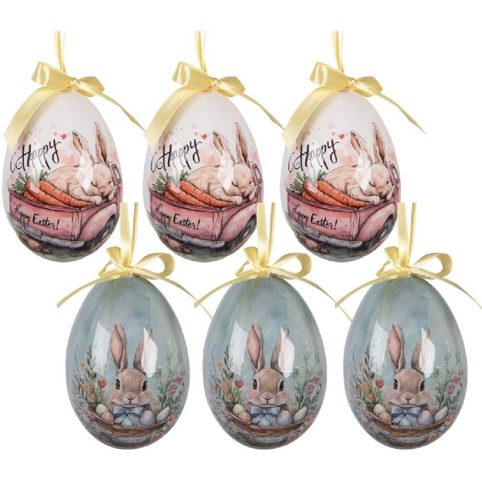 Décoration suspendue œufs multicolores – Set de 6 pièces Ø 7x10 cm