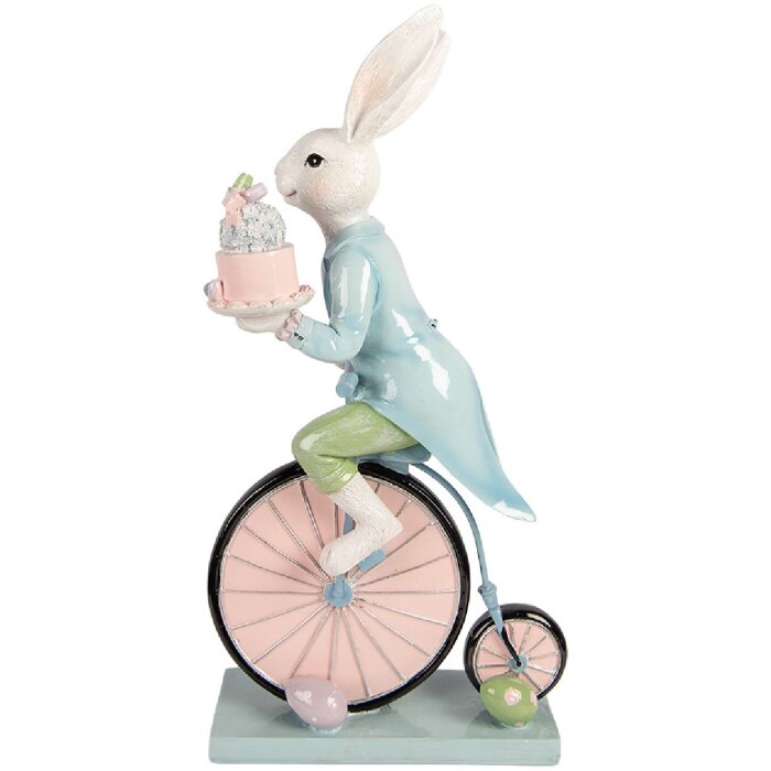Clayre & Eef - Décoration Lapin sur Vélo Blanc Bleu 23x12x46 cm