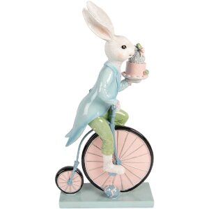 Clayre & Eef - Décoration Lapin sur Vélo Blanc Bleu 23x12x46 cm