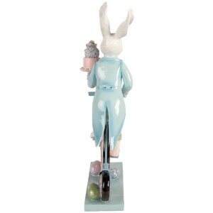Clayre & Eef - Décoration Lapin sur Vélo Blanc Bleu 23x12x46 cm