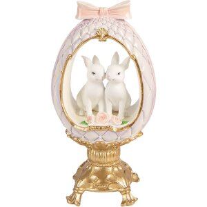Décoration œuf lapin blanc-or 17x12x31 cm -...