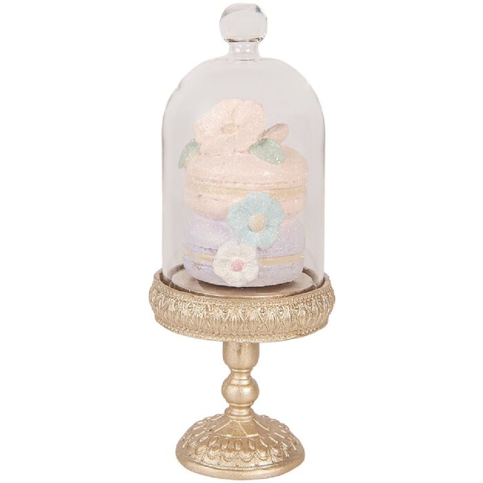 Cloche en verre Clayre & Eef avec décoration dorée et rose Ø 7x17 cm