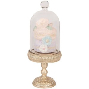 Cloche en verre Clayre & Eef avec décoration dorée et rose Ø 7x17 cm