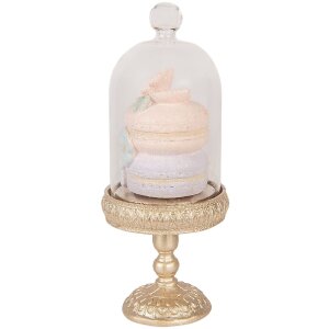 Cloche en verre Clayre & Eef avec décoration dorée et rose Ø 7x17 cm