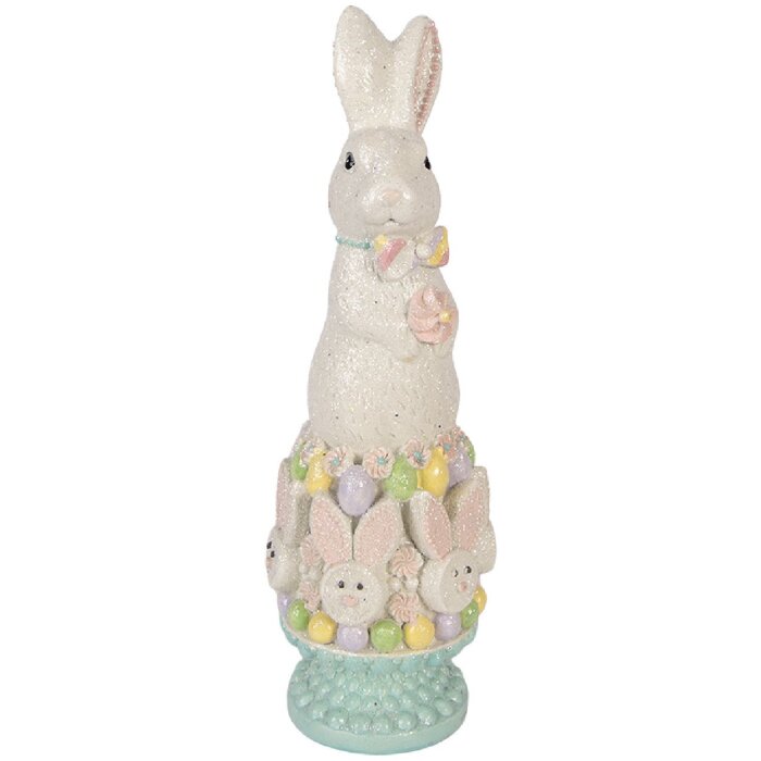 Décoration Lapin Blanc-Rose 12x11x34 cm - Clayre & Eef