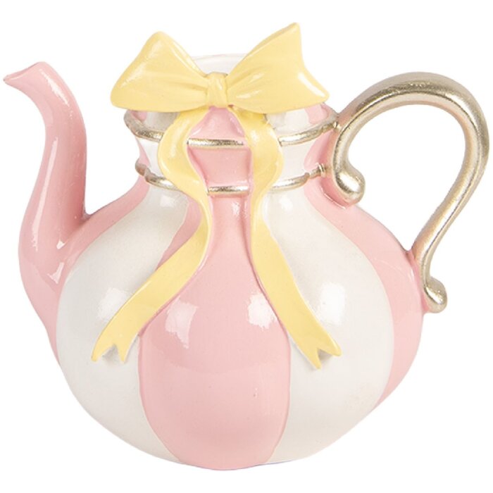 Bougeoir théière Clayre & Eef rose blanc 13x10x11 cm