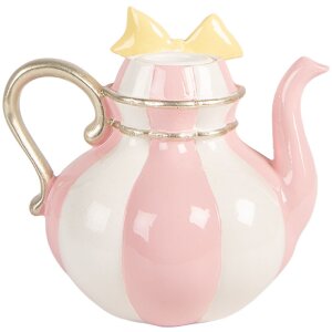 Bougeoir théière Clayre & Eef rose blanc 13x10x11 cm