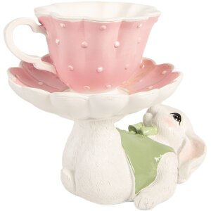 Décoration Lapin Blanc-Rose Clayre & Eef 20x14x17 cm