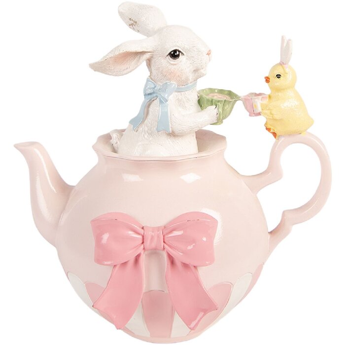 Décoration Lapin Blanc Rose 20x14x20 cm - Clayre & Eef