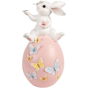 Décoration Lapin sur Œuf Blanc Rose 16x15x29...