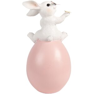 Décoration Lapin sur Œuf Blanc Rose 16x15x29 cm - Clayre & Eef