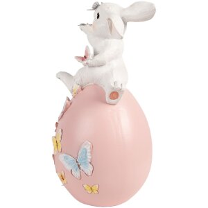 Décoration Lapin sur Œuf Blanc Rose 16x15x29 cm - Clayre & Eef