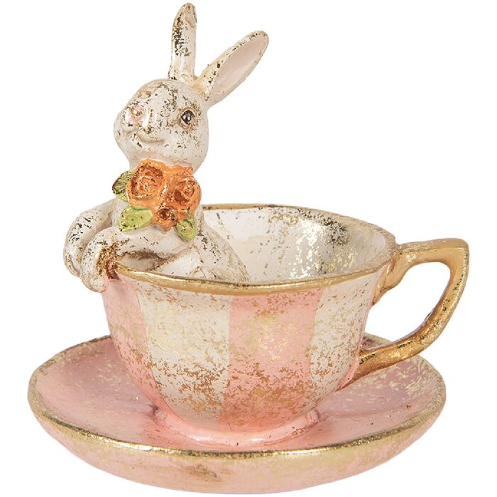 Décoration Lapin dans Tasse Ø12x12 cm, Beige-Rosa – Clayre & Eef