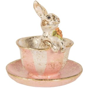 Décoration Lapin dans Tasse Ø12x12 cm, Beige-Rosa – Clayre & Eef