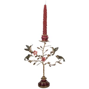 Bougeoir Oiseaux Clayre & Eef – Doré & Rouge 27x17x38 cm