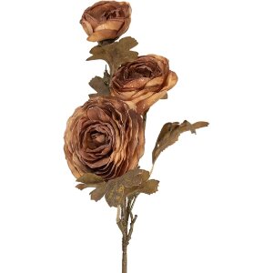 Branche décorative avec fleurs vintage brun vert 70 cm