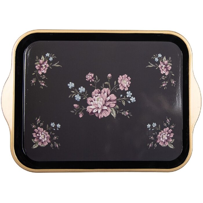Tablette décorative Clayre & Eef 66438, noir-rose, 38x27x2 cm