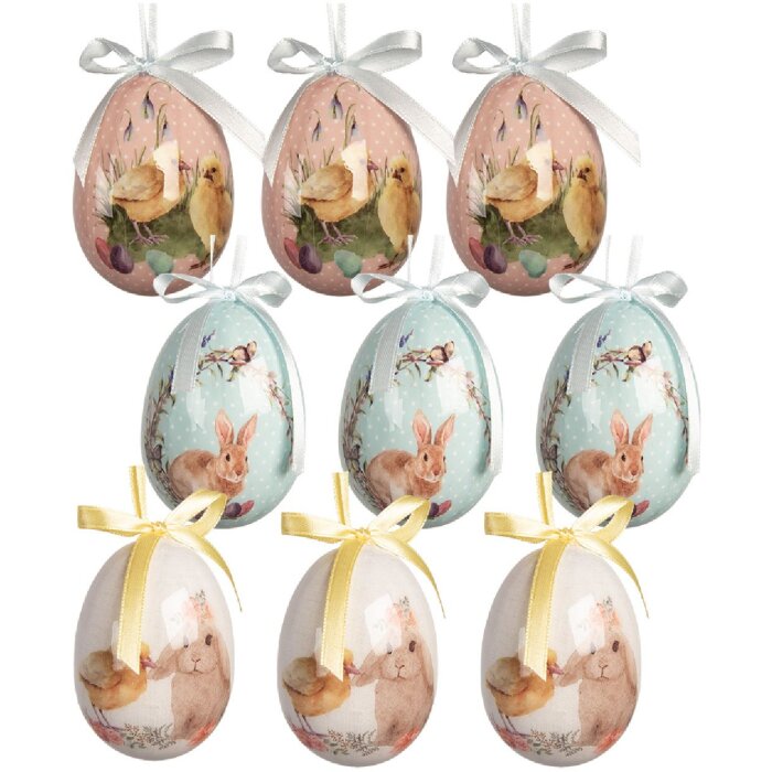 Décoration suspendue œufs set de 9 bleu-blanc Ø 5x8 cm