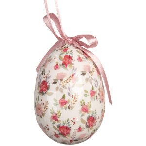 Décoration suspendue œufs blancs et roses – Set de 9 pièces Ø 5x8 cm