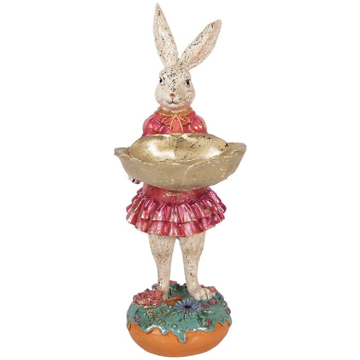 Décoration Lapin avec Assiette Beige Rosa 11x14x30 cm Clayre & Eef