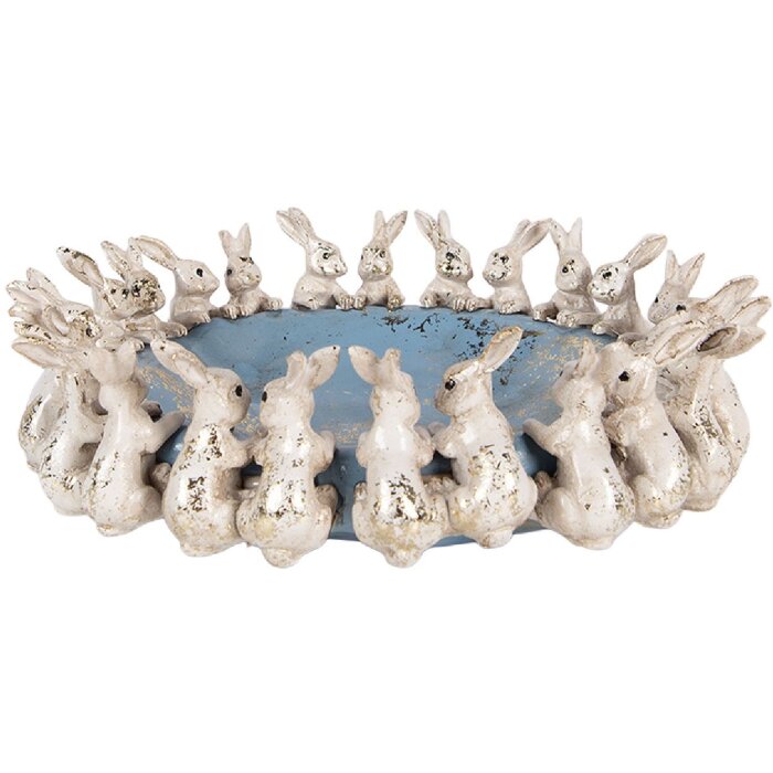 Coupe décorative lapins Pâques Ø23x7cm beige bleu Clayre & Eef