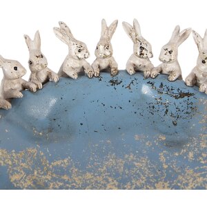 Coupe décorative lapins Pâques Ø23x7cm beige bleu Clayre & Eef