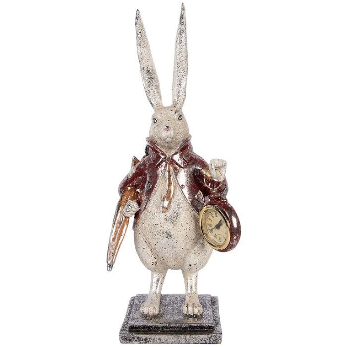 Décoration Lapin avec Horloge Clayre & Eef Beige et Rouge 15x12x38 cm