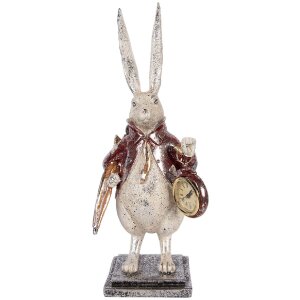 Décoration Lapin avec Horloge Clayre & Eef Beige et Rouge 15x12x38 cm