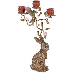 Support à bougies lapin doré-rouge Clayre & Eef 24x10x47 cm