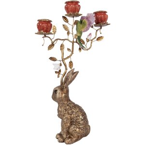 Support à bougies lapin doré-rouge Clayre & Eef 24x10x47 cm