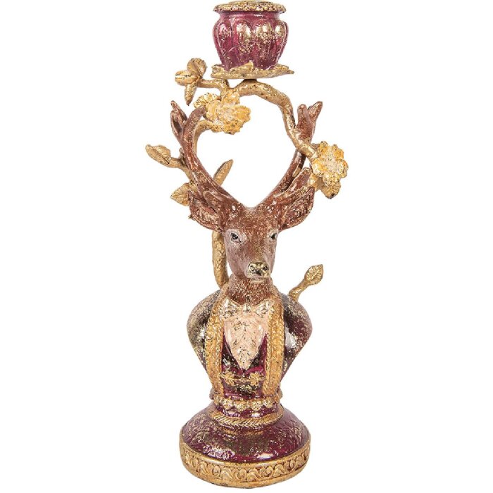 Bougeoir Cerf Violette-Or Clayre & Eef 14x11x31 cm