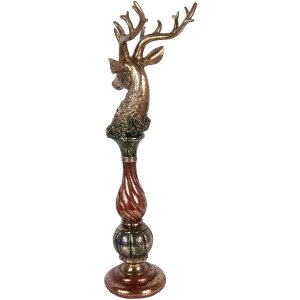 Décoration Cerf Or à Accents Rouges – 14x17x49 cm