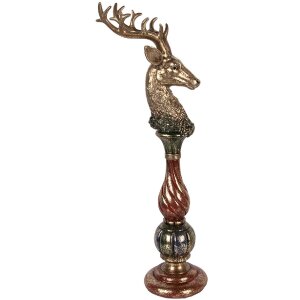 Décoration Cerf Or à Accents Rouges – 14x17x49 cm