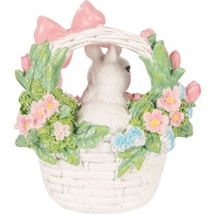 Décoration Lapin dans son panier blanc rose 15x9x16 cm Clayre & Eef