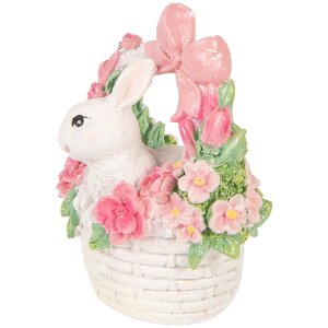 Décoration Lapin dans son panier blanc rose 15x9x16 cm Clayre & Eef