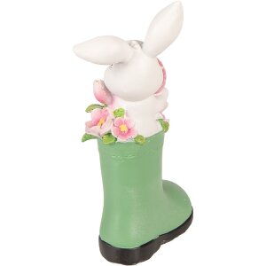 Décoration lapin dans bottillon blanc vert rose 13x8x20 cm