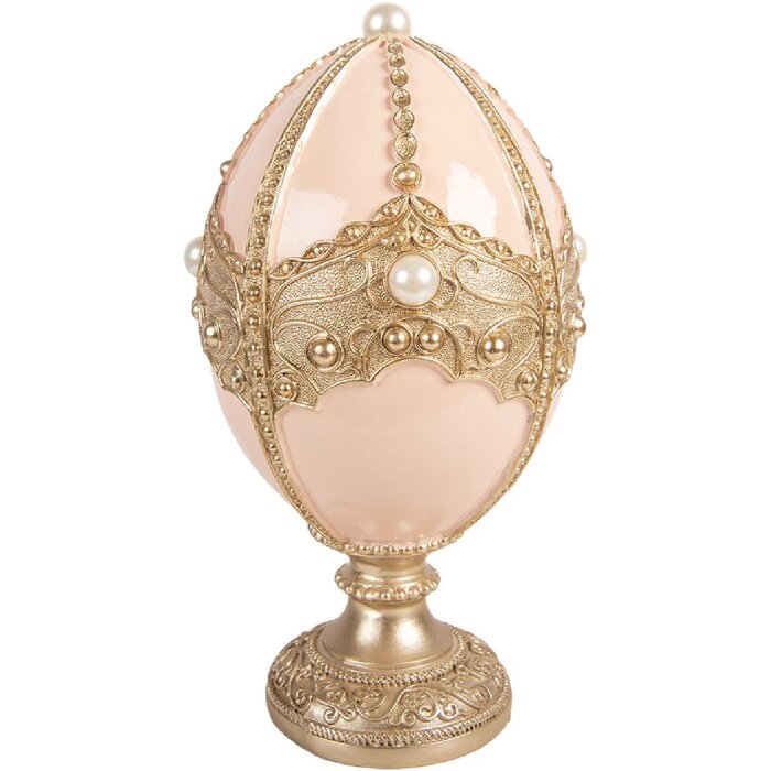 Décoration Oeuf Clayre & Eef – Rose délicat avec doré, Ø 15x27 cm