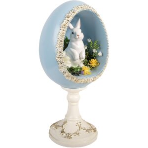 Décoration Oeuf avec Lapin Clayre & Eef Blanc Bleu 13x12x28 cm