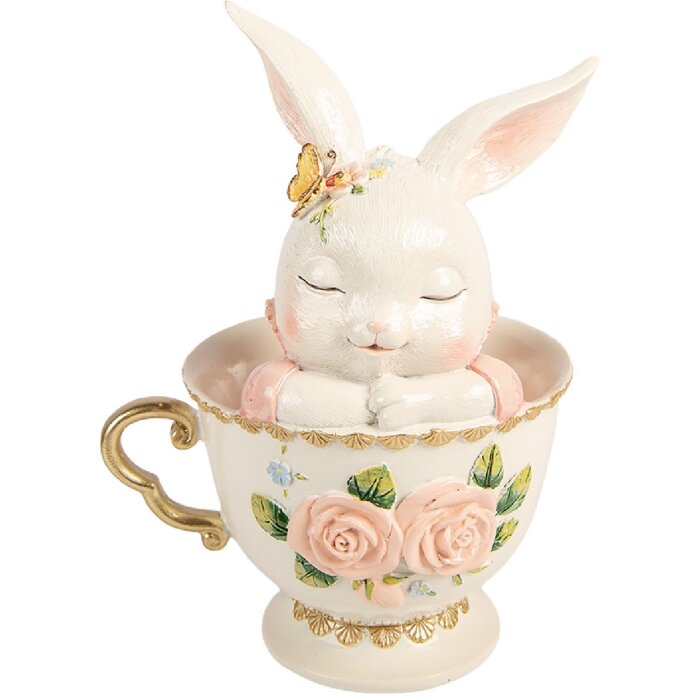 Décoration Lapin dans Tasse Blanc Rose 16x13x22 cm Clayre & Eef