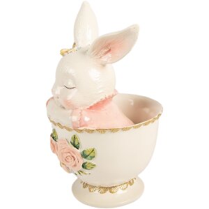 Décoration Lapin dans Tasse Blanc Rose 16x13x22 cm...