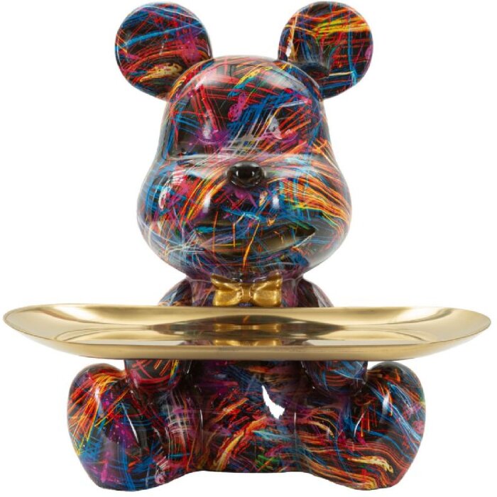 Statue décorative CANE PSYCHO multicolore avec plateau doré 22,5 cm