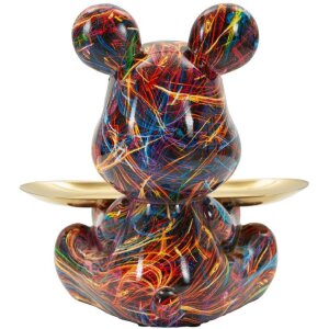 Statue décorative CANE PSYCHO multicolore avec plateau doré 22,5 cm