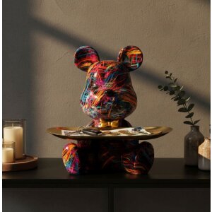 Statue décorative CANE PSYCHO multicolore avec plateau doré 22,5 cm