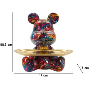 Statue décorative CANE PSYCHO multicolore avec plateau doré 22,5 cm