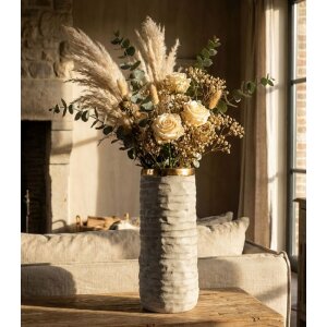 Vase Mauro Ferretti "Lima Open" gris/or, texture cylindrique