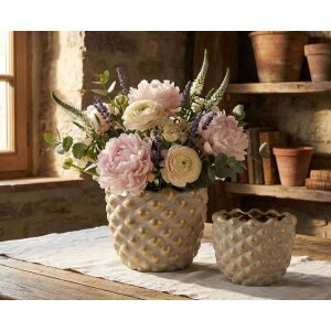 Set de 2 cachepots Mauro Ferretti "Pepitas" gris/or géométrique doré