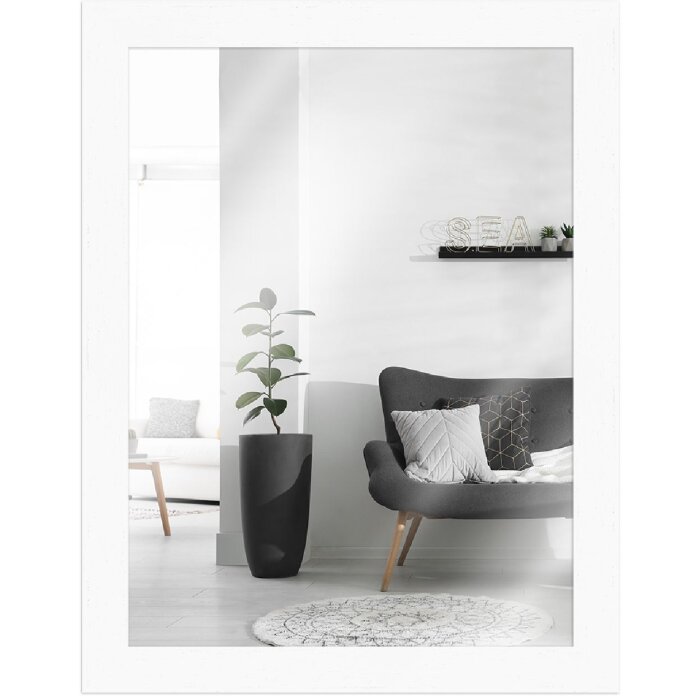 Miroir mural H970 blanc moucheté 50x50 cm - cadre bois massif