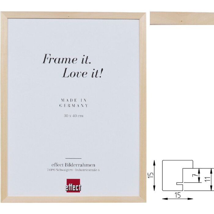 Cadre photo en bois tilleul naturel profil 1,5 cm